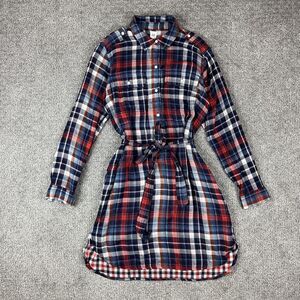 GAP Shirt Dress Womens Small Red Blue Plaid Long Sleeve Belted Pockets Casual